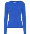 Balenciaga Viscose Blend Rib Knit Sweater In Blue