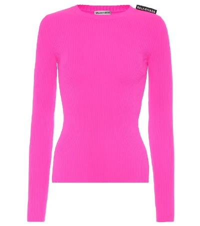 Balenciaga Crew-neck Rib-knitted Jumper In Hot Pink