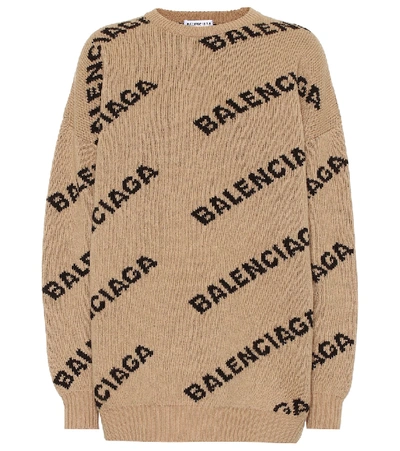 Balenciaga Allover Logo羊毛混纺毛衣 In Brown