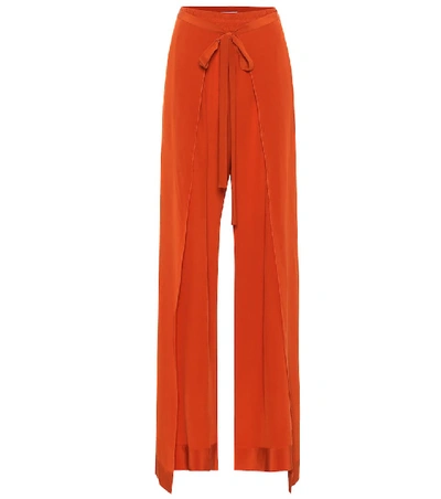 Chloé Layered Silk-crepe Wide-leg Trousers In Red