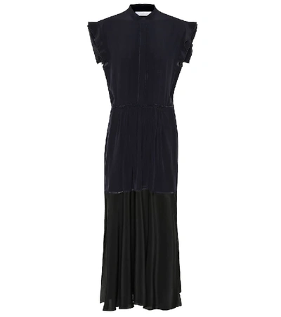 Chloé Ruffle-trimmed Two-tone Silk-georgette Midi Dress In Blue - Black 1