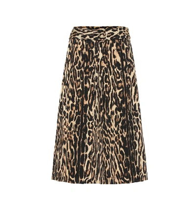 Burberry Pleated Leopard Print Stretch Silk Skirt In Camel