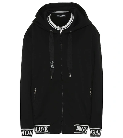 Dolce & Gabbana Hooded Intarsia-trimmed Cotton-jersey Track Jacket In Black