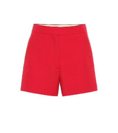 Valentino 羊毛真丝混纺高腰短裤 In Red