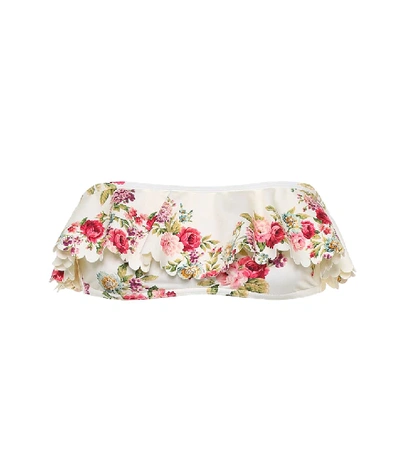 Zimmermann Honour Frill Bandeau Bikini Top In Cream Floral