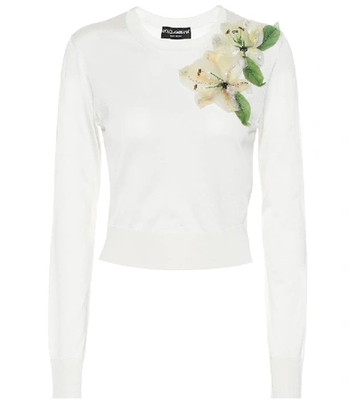 Dolce & Gabbana Lily-embellished Silk Jumper In White