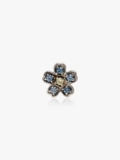 Loquet 18kt White Gold Forget Me Not Diamond Flower Charm In Silver