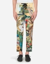 DOLCE & GABBANA LINEN JOGGING PANTS WITH TROPICAL KING PRINT