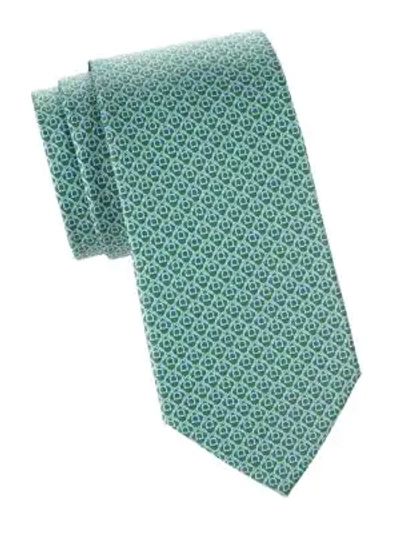 Ferragamo Gancini Print Silk Tie In Green