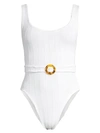 Hunza G Solitaire Belted Ribbed Seersucker Swimsuit In White