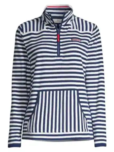 Vineyard Vines Striped Terry Towel Pullover In Deep Bay