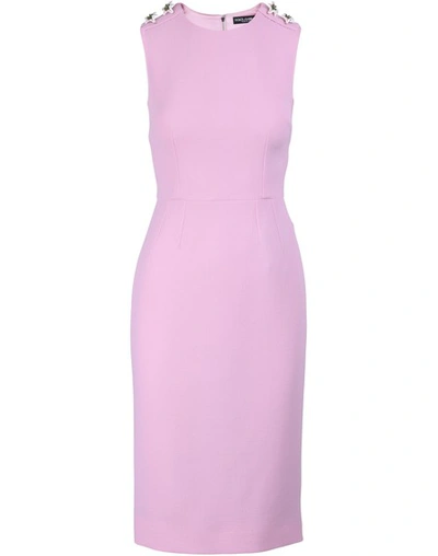 Dolce & Gabbana Wool Crepe Sleeveless Button-shoulder Dress In Light Pill Rose
