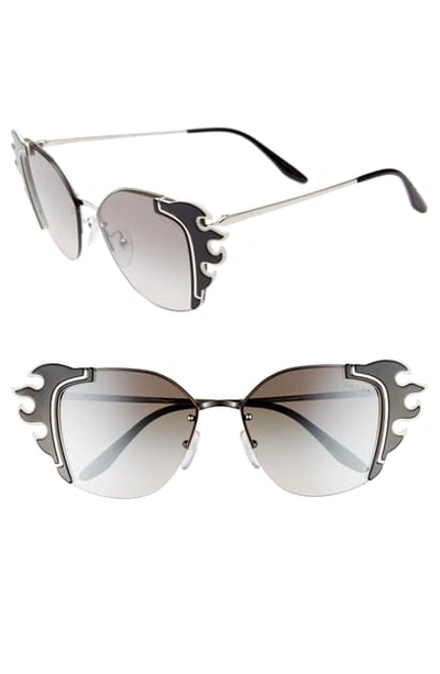 Prada Flame Catwalk 64mm Oversize Cat Eye Sunglasses - Silver/black Ivory Mirror