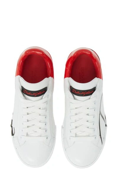 Dolce & Gabbana Script Logo Sneaker In White/ Red