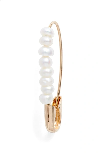 Loren Stewart 14kt Gold Pearl-embellished Safety Pin Earring In White