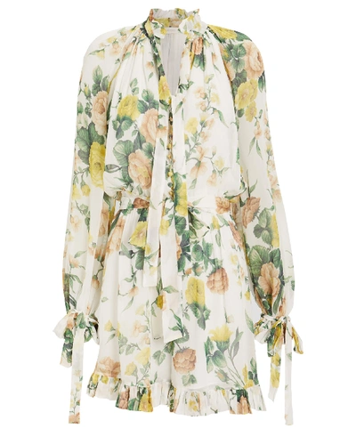 Zimmermann Floral-print V-neck Chiffon Playsuit In Ivory Garden Floral