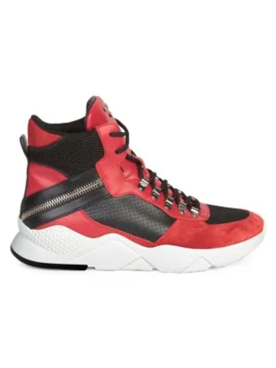 Balmain Leather High-top Sneakers In Rouge Noir