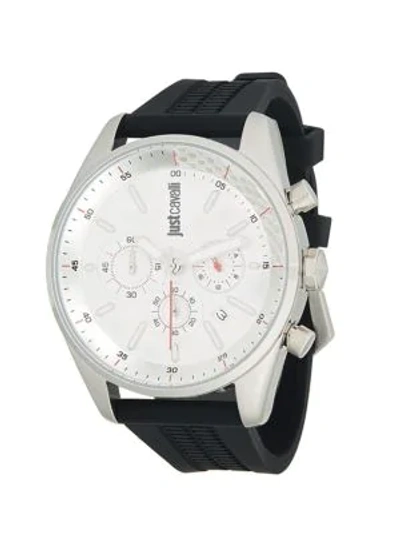 Just Cavalli Energia Stainless Steel Rubber-strap Chronograph Watch In Silver