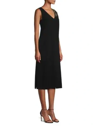 Lafayette 148 Dante Finesse Crepe Dress With Embellished Detail In Black