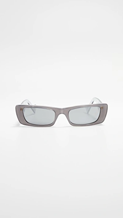 Gucci Fluo Narrow Acetate Rectangular Sunglasses In Bilayer Grey/silver