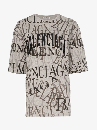 Balenciaga All-over Logo Print T-shirt In Grey