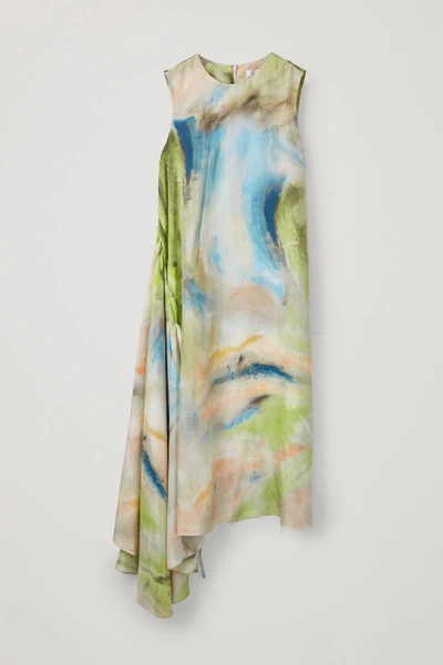 Cos Asymmetric Silk Dress With Ties In Green