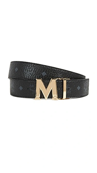 Mcm Claus M Reversible Belt In Black Logo Visetos In Black Black