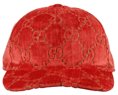 Gucci Gg Velvet Baseball Cap In Red