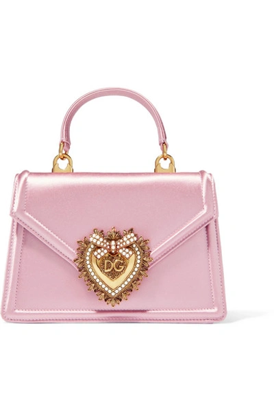 Dolce & Gabbana Devotion Mini Embellished Satin Shoulder Bag In Pink