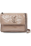Saint Laurent Niki Medium Quilted Crinkled Glossed-leather Shoulder Bag In Beige
