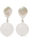 ANITA BERISHA STRUCTURE SILVER PEARL AND QUARTZ CRYSTAL EARRINGS