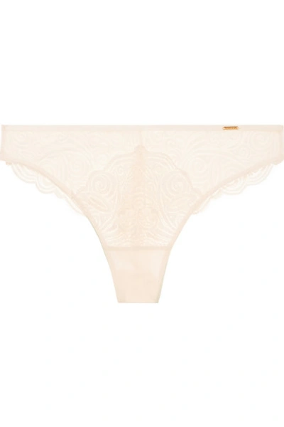 Chantelle Pyramide Stretch-lace And Tulle Tanga Briefs In Golden Beige