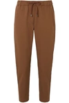 BRUNELLO CUCINELLI BEAD-EMBELLISHED CROPPED STRETCH COTTON AND WOOL-BLEND TAPERED TRACK PANTS