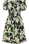 DOLCE & GABBANA OFF-THE-SHOULDER RUFFLED FLORAL-PRINT COTTON-POPLIN DRESS