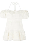 ZIMMERMANN ALLIA COLD-SHOULDER RUFFLED LINEN MINI DRESS