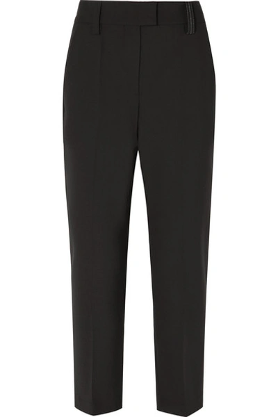 Brunello Cucinelli Cropped Bead-embellished Cady Straight-leg Pants In Black