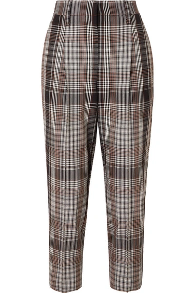 Brunello Cucinelli Cropped Plaid Wool Tapered Trousers In Brown