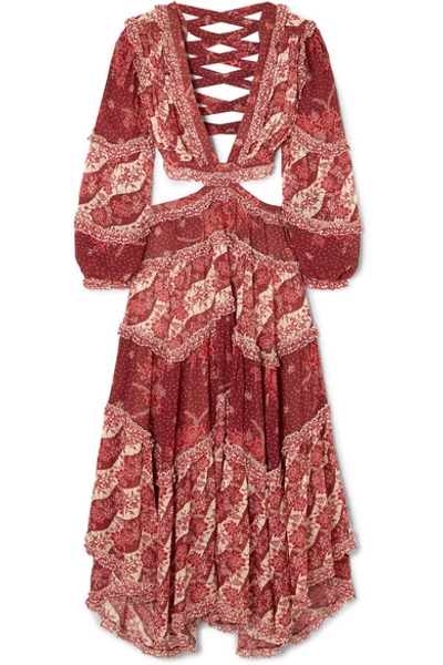 Zimmermann Eyes On Summer Cutout Printed Chiffon Maxi Dress In Magenta