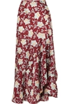 CHLOÉ ASYMMETRIC FLORAL-PRINT SILK MIDI SKIRT