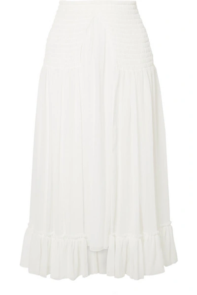 Chloé Shirred Silk-crepon Midi Skirt In White