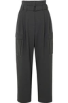 BRUNELLO CUCINELLI CROPPED BELTED BEAD-EMBELLISHED WOOL-BLEND WIDE-LEG PANTS