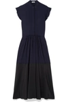 CHLOÉ RUFFLE-TRIMMED TWO-TONE SILK-GEORGETTE MIDI DRESS