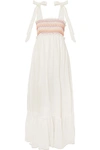 ZIMMERMANN GOLDIE CROCHET-TRIMMED SMOCKED LINEN MAXI DRESS