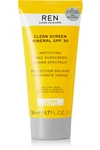 REN CLEAN SKINCARE + NET SUSTAIN CLEAN SCREEN MINERAL MATTIFYING FACE SUNSCREEN SPF30, 50ML