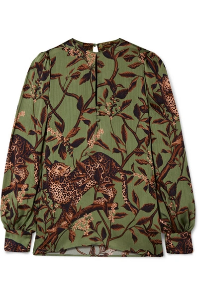 Johanna Ortiz Gifts Of Nature Printed Crepon Blouse In Green
