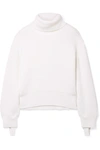 HELMUT LANG OVERSIZED CANVAS-TRIMMED RIBBED WOOL AND COTTON-BLEND TURTLENECK SWEATER