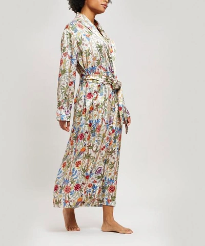 Liberty London Bamboo Garden Silk Charmeuse Long Robe In Cream