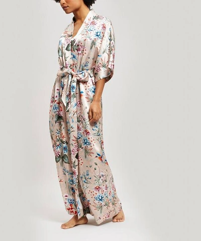 Liberty London Keiko Silk Charmeuse Long Kimono In Pink