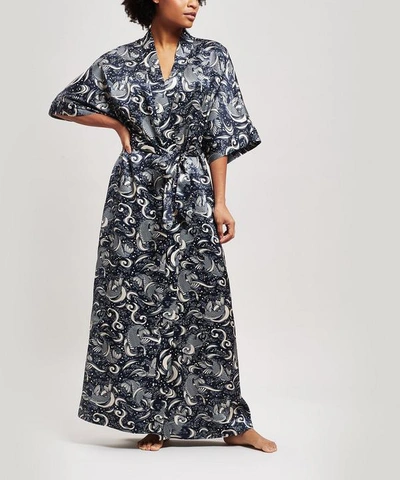 Liberty London Kirie Silk Charmeuse Long Kimono In Navy