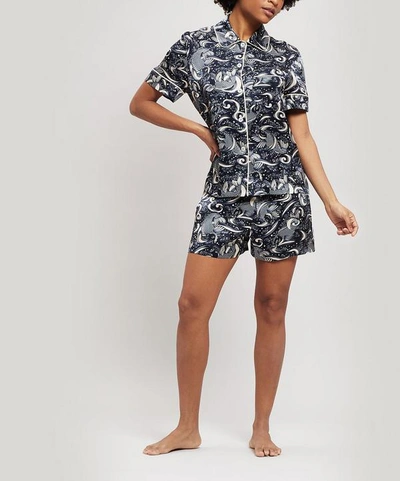 Liberty London Kirie Silk Charmeuse Short Pyjama Set In Navy